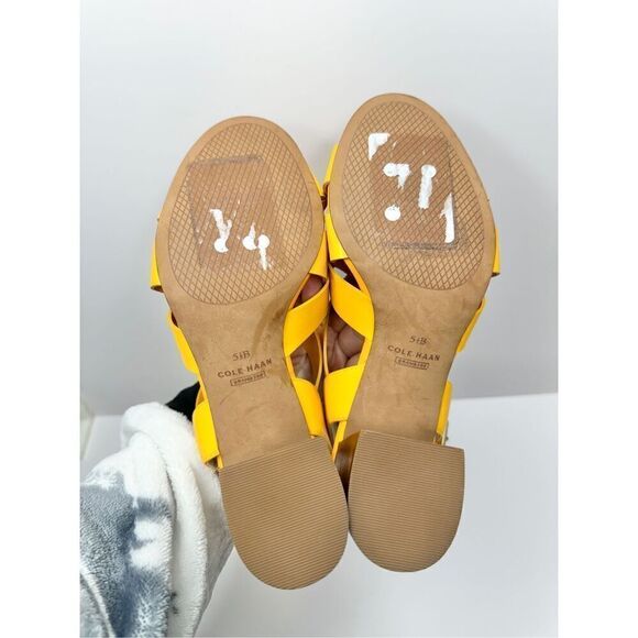Cole‎ Haan Sandals Womens Size 5.5B Yellow Open Toe Ankle Strap Block Heel - Picture 9 of 9